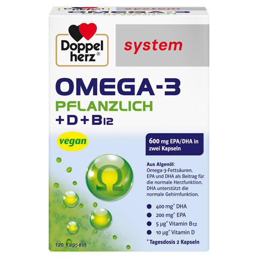 Растительная веганская омега DOPPELHERZ Omega-3 pflanzlich, 120 капс