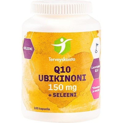 Убихинон, селен и витамин С Terveyskaista Q10 Ubikinoni 150 mg + Seleeni, 100 капс