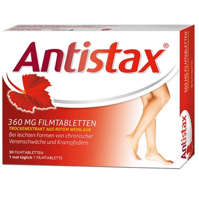 Экстракт листьев красного винограда от отёков и боли в ногах Antistax (АНТИСТАКС) 360 mg, 180 табл