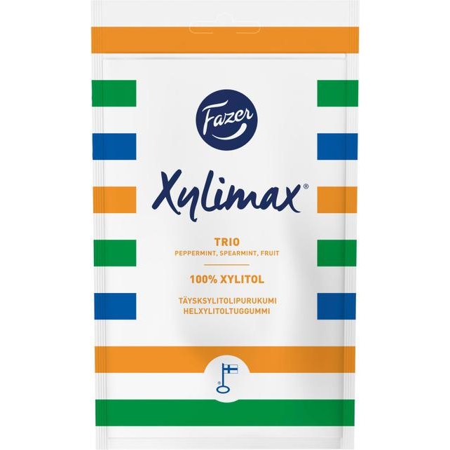 Жевательная резинка без сахара с ксилитом Fazer Xylimax Trio перечная мята-сладкая мята-апельсин, 130 гр