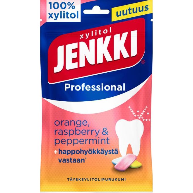 Жевательная резинка с ксилитом Jenkki Professional Orange, raspberry & peppermint, 90 гр