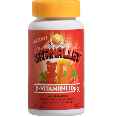Детский витамин Д Sana-sol Vitanallet D-vitamiini клубника-малина, 60 капс