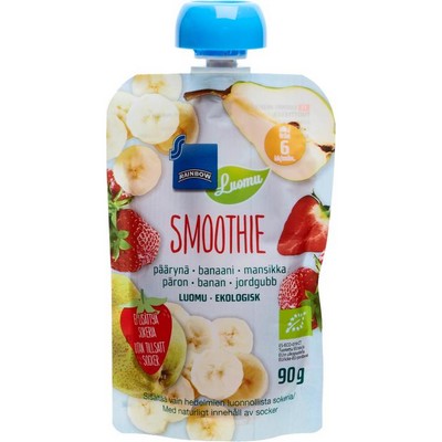 Детское пюре груша-банан-клубника в мягк. упак. Rainbow Smoothie, 90 гр