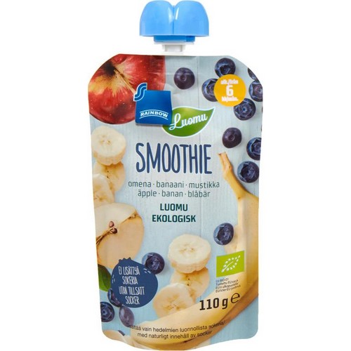 Детское пюре яблоко-банан-черника в мягк упак Rainbow Smoothie, 110 гр