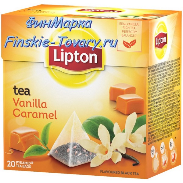 Чёрный чай с ванилью и карамелью Lipton Vanilla Caramel, 20 пирамидок