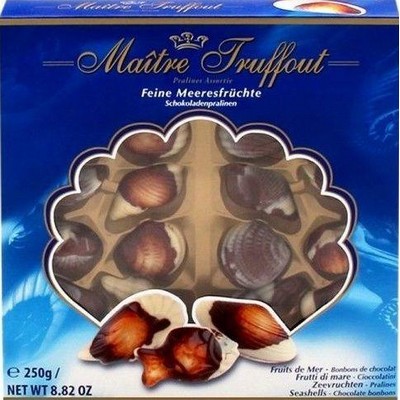 Шоколадные конфеты ракушки Maitre Truffout Feine Meeresfrüchte синяя, 250 гр