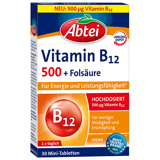 Витамин B12 ниацин и фолиевая кислота ABTEI Vitamin B12 500 Plus, 30 табл