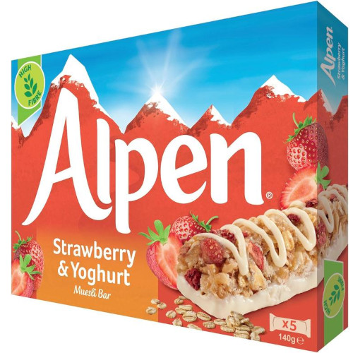 Alpen злаковые батончики клубника и йогурт, 5шт*29 гр