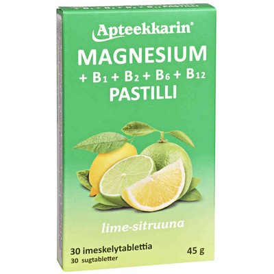 Магний и витамины группы B Apteekkarin Magnesium + B1, B2, B6, B12, 30 пастилок