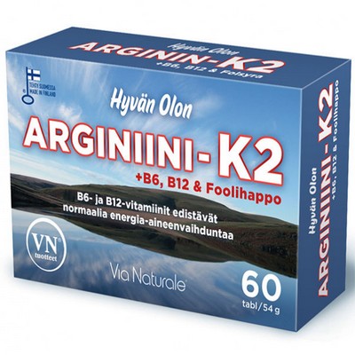 Аргинин +витамин К2, и группы B Hyvän Olon Arginiini-K2, 60 табл