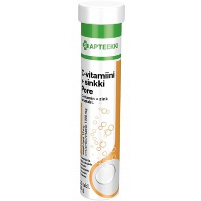 Цинк и витамин С Apteekki C-vitamiini + sinkki Pore 20 шипучих таблеток (вкус апельсина)