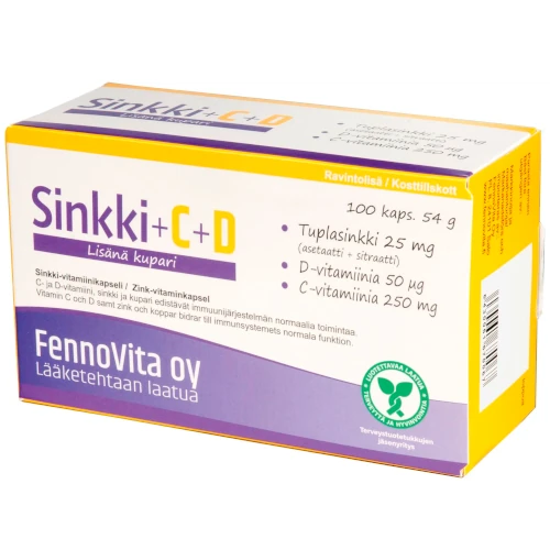Витамины для иммунитета Цинк медь и витамин С Fennovita Sinkki Plus Kupari ja C-vitamiini 100 капс