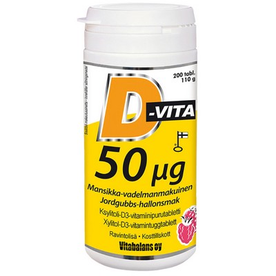Витамины Vitabalans D-Vita 50 mikrog малина-клубника 50 mg, 200 таблеток