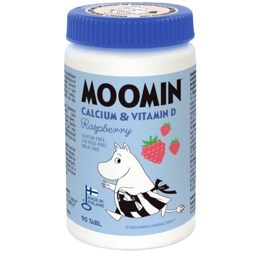 Детский кальций и вит D Moomin Kalsium & D-vitamiini vadelma 90 шт вкус малины