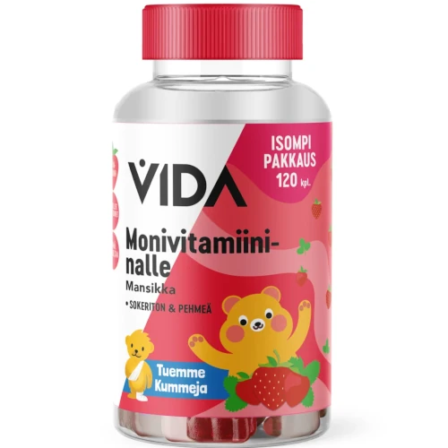 Детский комплекс витаминов Vida Nalle Monivitamiini Mansikka 120 клубничных мармеладок