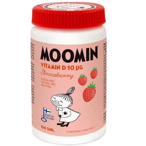 Детский витамин D Moomin Xylitol-Strawberry D-vitamiini 10µg, 100 табл
