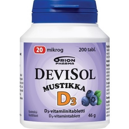 Витамин D со вкусом черники DeviSol Mustikka 20 мкг, 200 таблеток