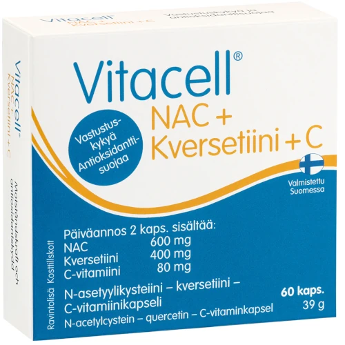 Добавка для иммунитета и антиоксидантной защиты Vitacell NAC + Kversetiini + C, 60 капс