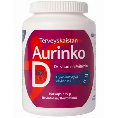 Витамин D Terveyskaista Aurinko D 150 mikrog, 150 капс