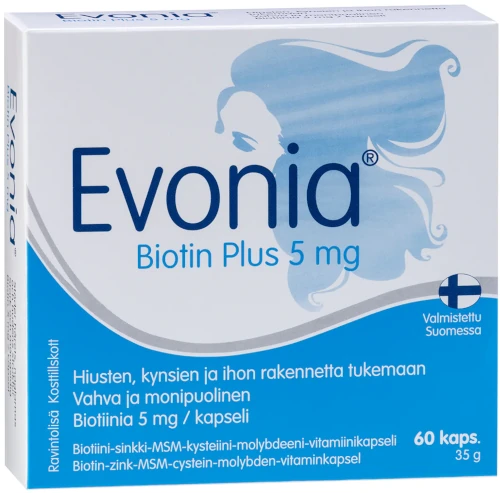 Витамины для волос ногтей и кожи Evonia Biotin Plus 5 мг, 60 капс