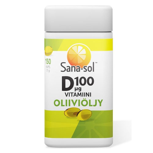 Витамин Д на оливковом масле Sana-sol D-vitam 100µg(4000 МЕ) oliiviöljy 150 капс