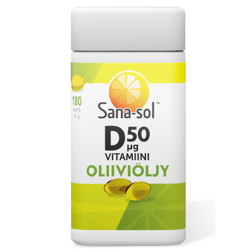 Витамин Д на оливковом масле Sana-sol D-vitam 50µg(2000МЕ) oliiviöljy 180 капс