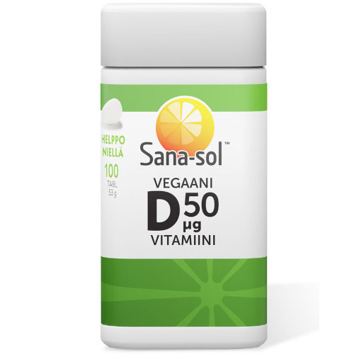 Вегенский витамин Д Sana-sol Vegaani D-vitamiini 50µg(2000 МЕ) 100 табл