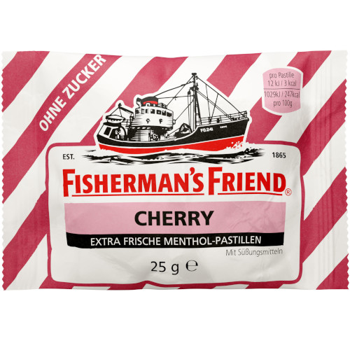 Мятные пастилки со вкусом вишни Fisherman's Friend Cherry без сахара, 25 гр