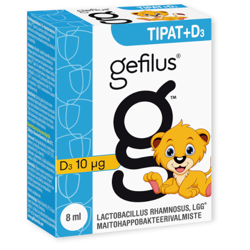Gefilus LGG Tipat + D3. Кисломолочные бактерии LGG + D3. Капли. 7,5 мл.