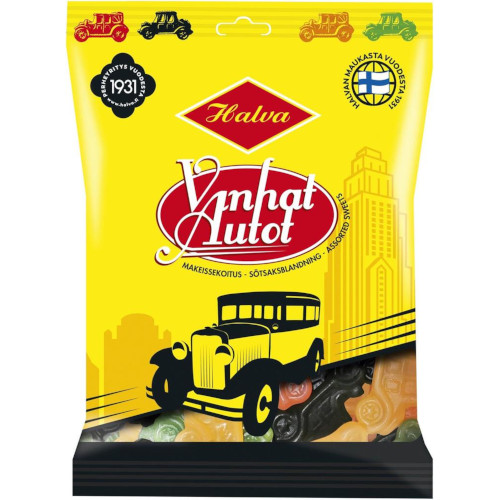 Фруктово-лакричные конфеты ассорти Halva Vanhat Autot, 160 гр