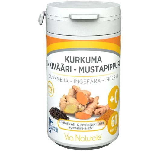 Комплекс Via Naturale Kurkuma - Inkivääri - Mustapippuri + C-vitamiini Куркумин+ Имбирь+Черный перец+витамин С, 60 капс