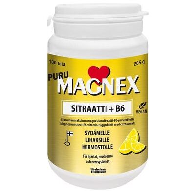 Витамины Магний + B6 Vitabalans MAGNEX SITRAATTI + B6 puro, 100 табл. с лимонным вкусом