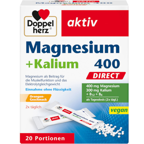 Магний калий и витамины B6 и B12 Doppelherz Magnesium+Kalium Direct Portionsbeutel, 20 пакетиков