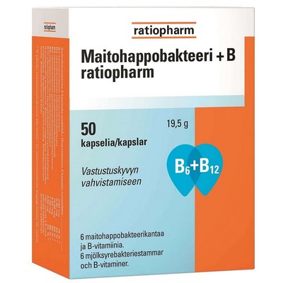 Молочно-кислые бактерии и B6+B12 Ratiopharm Maitohappobakteeri + B, 50 капс