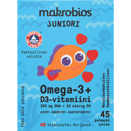 Детские жевательные рыбки Омега 3 и D3 Makrobios Juniori Omega-3 + D3 45 шт