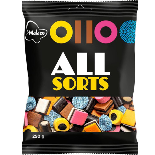 Конфеты с лакрицей ассорти Malaco All SORTS, 250 гр