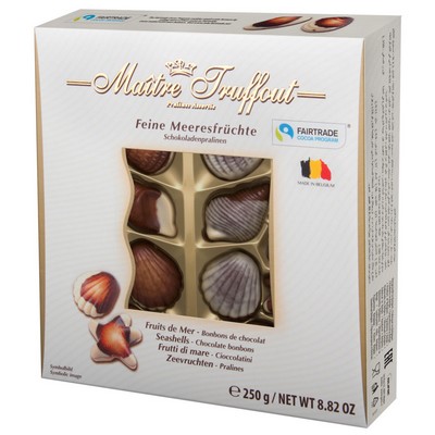 Шоколадные конфеты ракушки Maitre Truffout Feine Meeresfrüchte белая, 250 гр