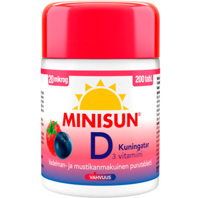 Витамин Д с ягодным вкусом MINISUN KUNINGATAR D3-VITAMIINI 20 ΜG 200 табл