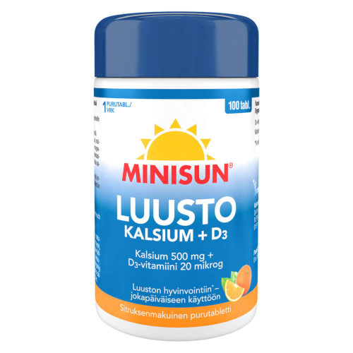 Кальций и витамин Д Minisun Luusto Kalsium + D3 20 µg, 100 табл