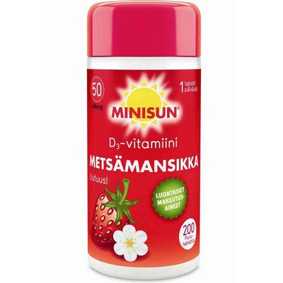 Витамин Д Minisun Metsämansikka D3-vitamiini 50 µg, 200 табл
