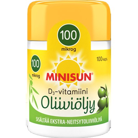 Витамин Д на оливковом масле Minisun D3-vitamiini Oliiviöljy 100 µg 100 капсул