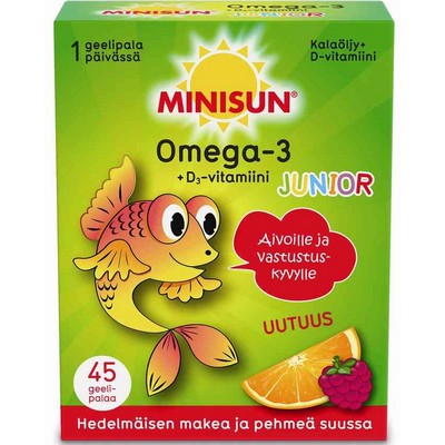 Омега 3 для детей Minisun Omega-3 Junior вкус малина-апельсин, 45 желейных конфет