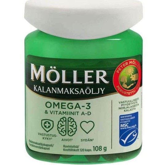 Möller Omega-3 +А, D3 и масло печени трески в капсулах, 120 капс