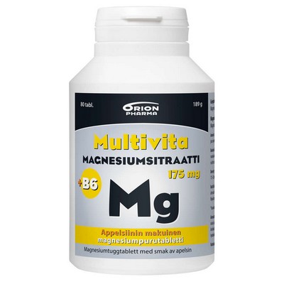Магний усиленный Multivita Magnesiumsitraatti Vahva + B6 Appelsiini 80 табл вкус апельсина