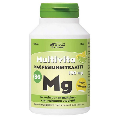 Магний +B6 Multivita Magnesiumsitraatti + B6 Lime-sitruuna 90 таблеток вкус лайм-лимон