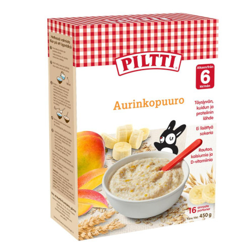 Piltti Aurinkopuuro овсяная каша с бананом и манго с 6 месяцев, 450 гр