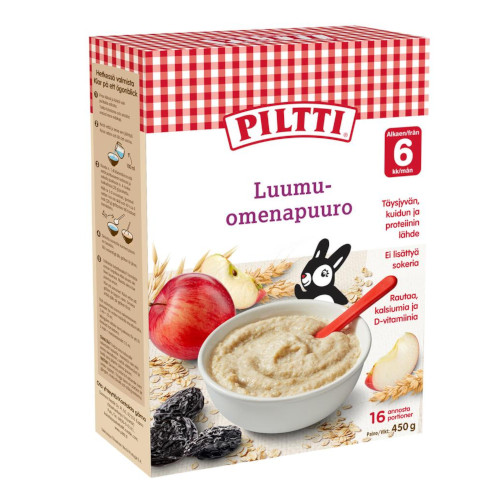 Piltti пшенично-овсяная каша-пудинг с черносливом и яблоком с 6 месяцев, 450 г