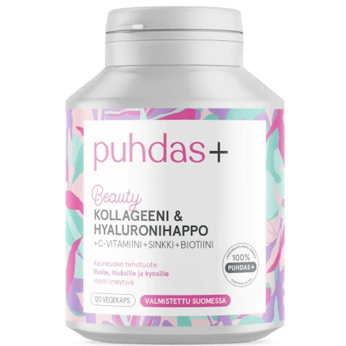 Витамины для кожи коллаген и гиалуроновая кислота Puhdas+ Beauty Kollageeni & Hyaluron + C, 120 капс
