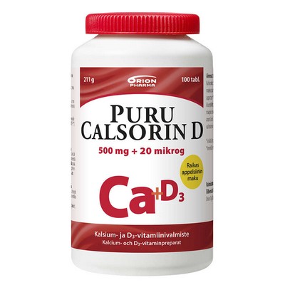 Кальций и витамин Д Puru Calsorin D 500 mg + 20 µg, 100 табл