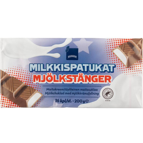 Порционный шоколад с молочной начинкой Rainbow Milkkispatukat 16 плиток, 200 гр